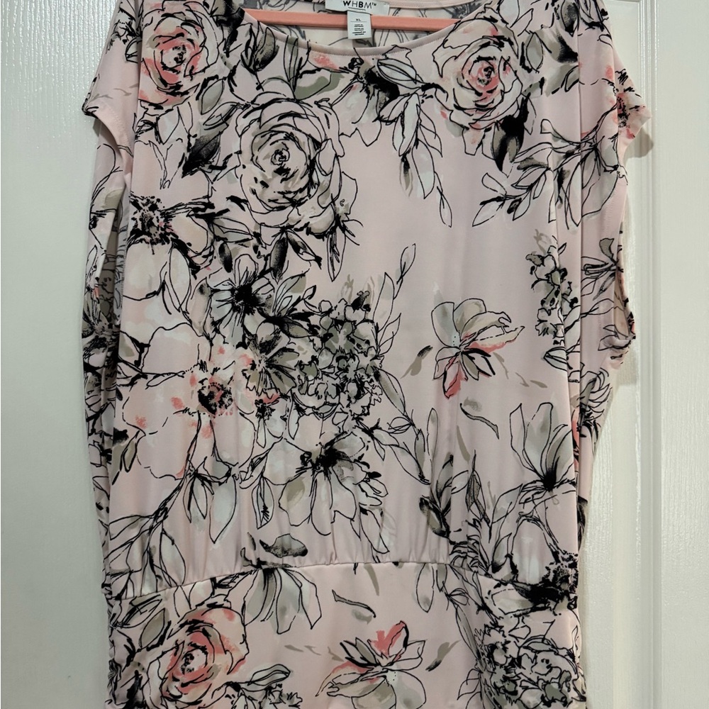White House Black Market Pink and Black Floral Top
